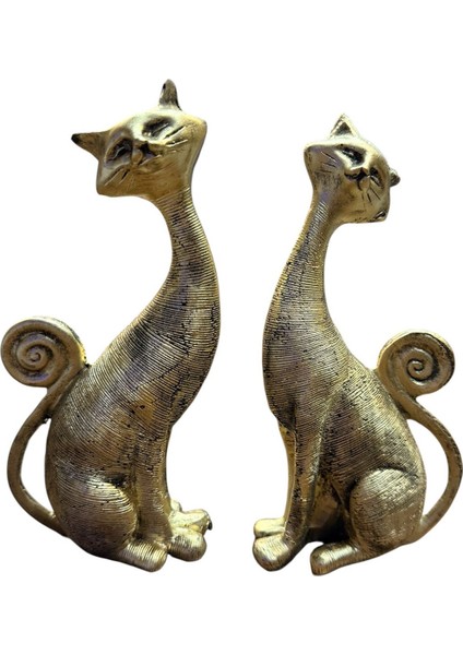 2’li Dekoratif Kedi Biblo Seti – Gold, Bronz, Gümüş, Krem Renkli Polyester Döküm Ev ve Ofis Aksesuarı (20X19 Cm) fiyatları