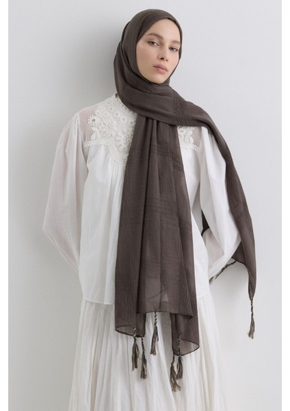 Brıce Antrasit Uzun Saçak Püsküllü Pamuklu Şal indirimleri