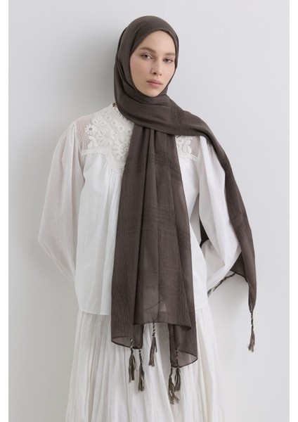 Brıce Antrasit Uzun Saçak Püsküllü Pamuklu Şal