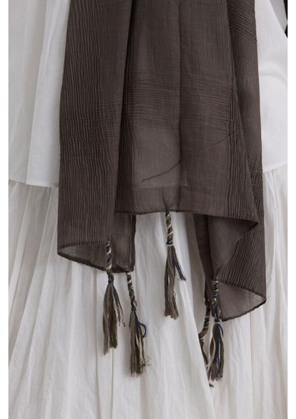 Brıce Antrasit Uzun Saçak Püsküllü Pamuklu Şal
