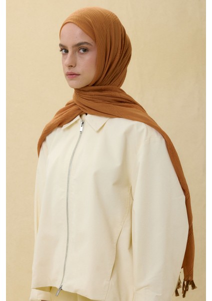 Lilyum Tarçın Saçak Püsküllü Pamuklu Şal