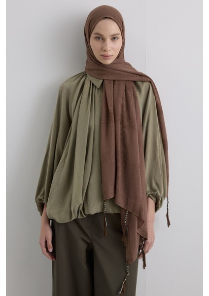 Brıce Kahve Uzun Saçak Püsküllü Pamuklu Şal modelleri