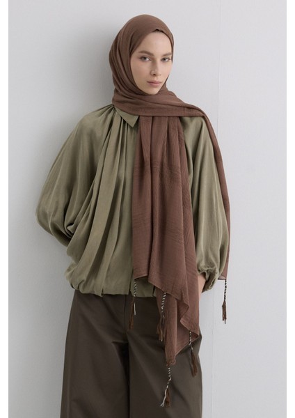 Brıce Kahve Uzun Saçak Püsküllü Pamuklu Şal indirimleri