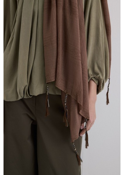 Brıce Kahve Uzun Saçak Püsküllü Pamuklu Şal