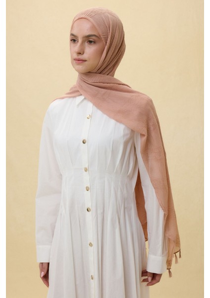 Lilyum Yavruağzı Kiremit Saçak Püsküllü Pamuklu Şal