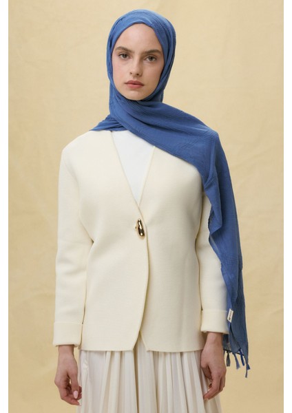Lilyum Indigo Saçak Püsküllü Pamuklu Şal