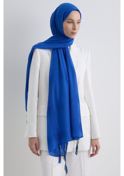 Brıce Saks Mavi Uzun Saçak Püsküllü Pamuklu Şal modelleri