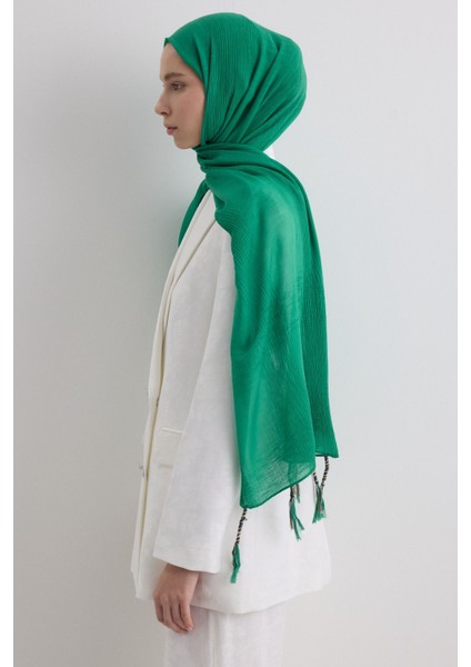 Brıce Benetton Yeşil Uzun Saçak Püsküllü Pamuklu Şal