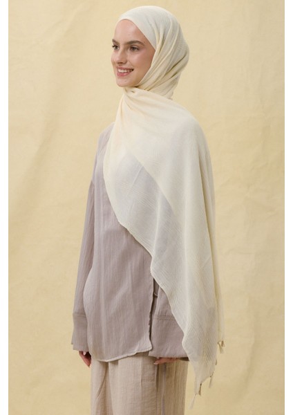 Lilyum Krem Saçak Püsküllü Pamuklu Şal