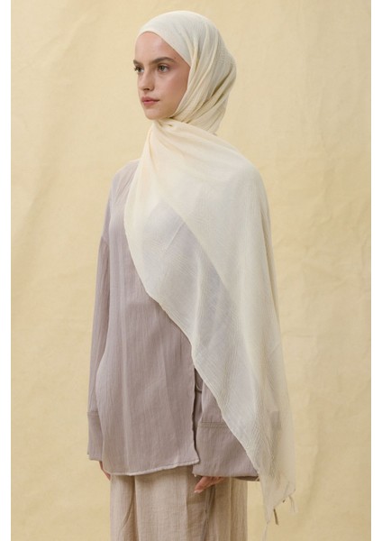 Lilyum Krem Saçak Püsküllü Pamuklu Şal