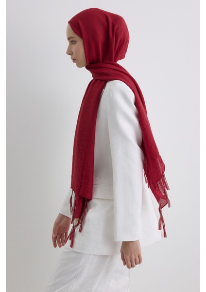 Drew Kırmızı Bohem Uzun Saçaklı Pamuklu Şal modelleri