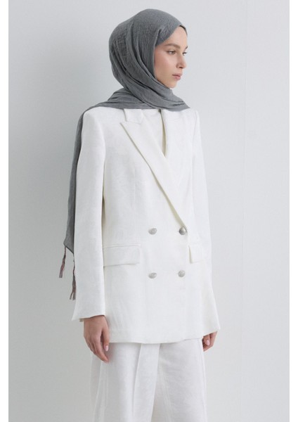 Drew Gri Bohem Uzun Saçaklı Pamuklu Şal