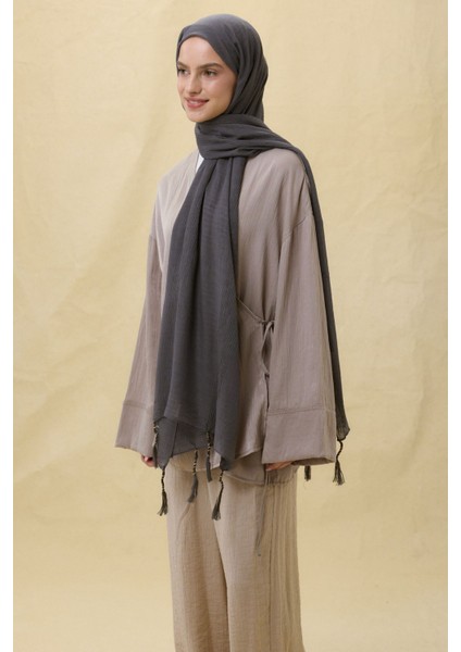 Brıce Füme Uzun Saçak Püsküllü Pamuklu Şal