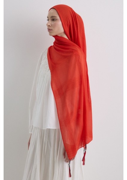 Brıce Temiz Turuncu Uzun Saçak Püsküllü Pamuklu Şal modelleri