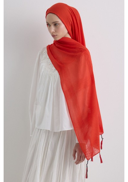 Brıce Temiz Turuncu Uzun Saçak Püsküllü Pamuklu Şal