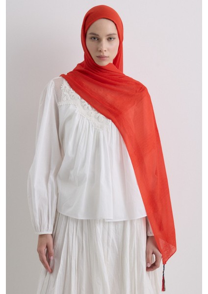 Brıce Temiz Turuncu Uzun Saçak Püsküllü Pamuklu Şal
