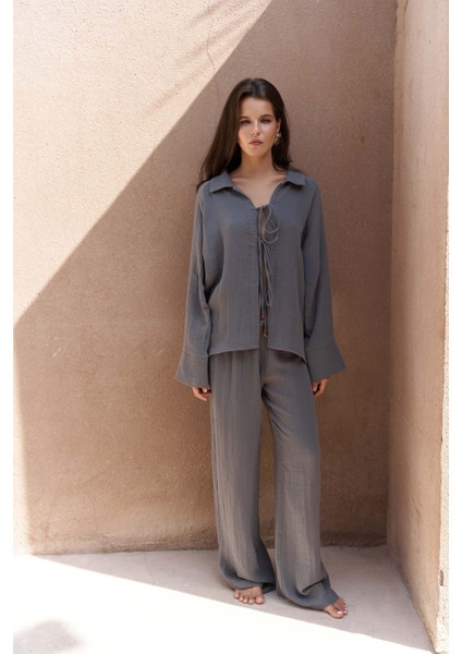 Bali Boncuklu Antrasit Müslin Takım fiyatları