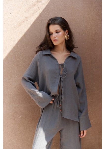 Bali Boncuklu Antrasit Müslin Takım modelleri