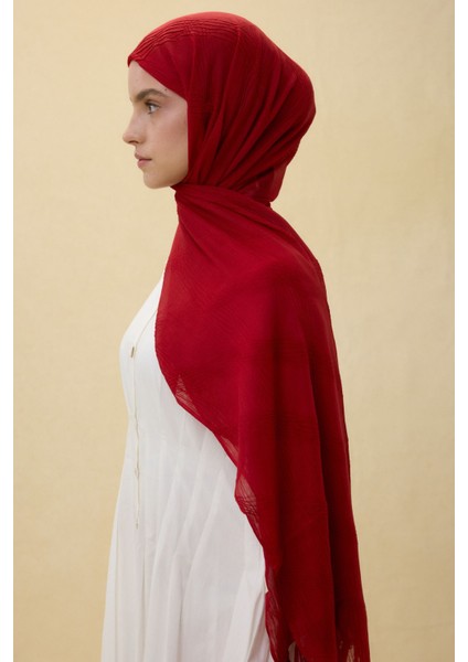 Lilyum Koyu Kırmızı Saçak Püsküllü Pamuklu Şal