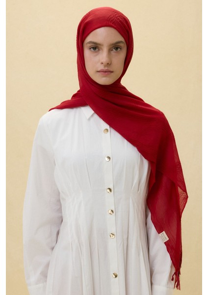 Lilyum Koyu Kırmızı Saçak Püsküllü Pamuklu Şal indirimleri