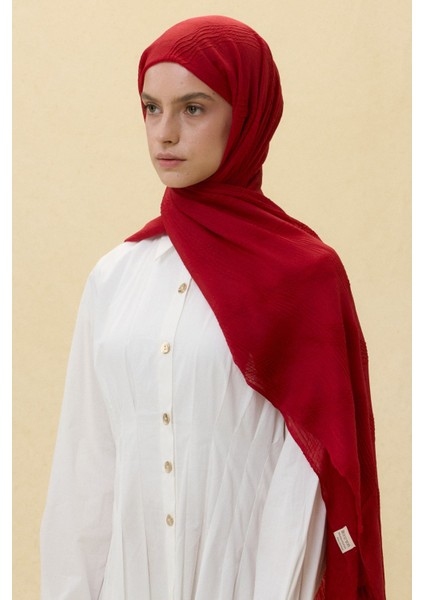 Lilyum Koyu Kırmızı Saçak Püsküllü Pamuklu Şal