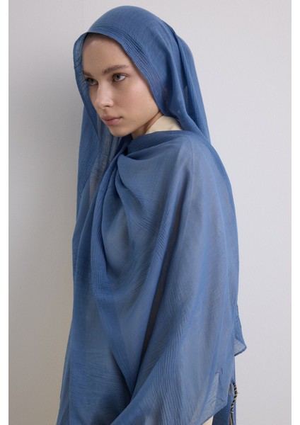 Brıce Indigo Uzun Saçak Püsküllü Pamuklu Şal indirimleri