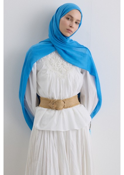 Brıce Gök Mavi Uzun Saçak Püsküllü Pamuklu Şal fırsatları