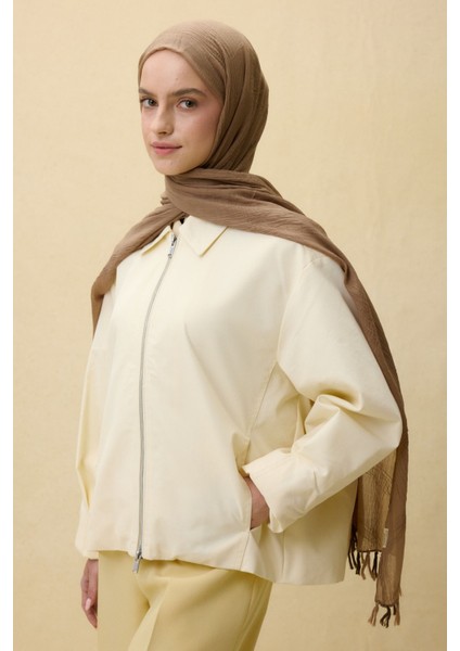 Lilyum Vizon Renk Saçak Püsküllü Pamuklu Şal