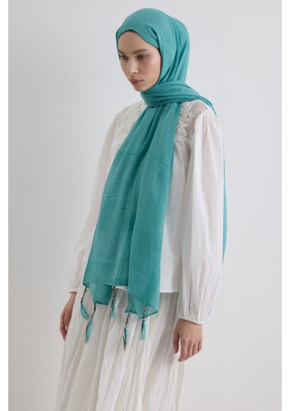 Brıce Camgöbeği Uzun Saçak Püsküllü Pamuklu Şal indirimleri