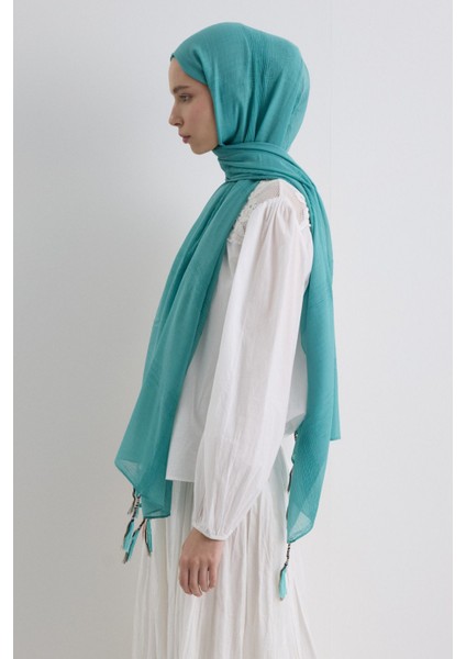 Brıce Camgöbeği Uzun Saçak Püsküllü Pamuklu Şal