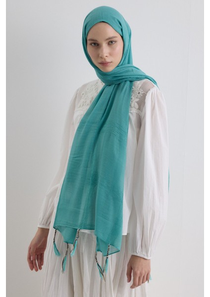 Brıce Camgöbeği Uzun Saçak Püsküllü Pamuklu Şal