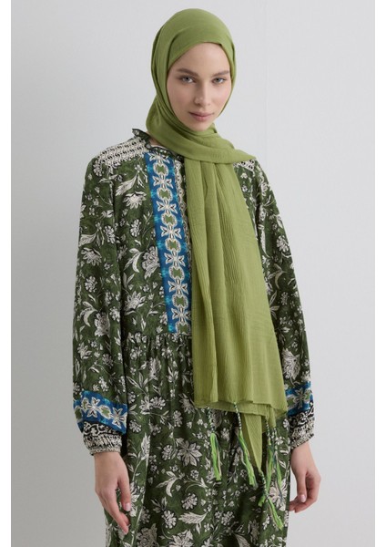 Brıce Çağla Yeşil Uzun Saçak Püsküllü Pamuklu Şal fırsatları