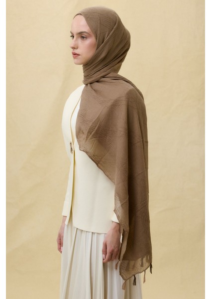 Lilyum Koyu Camel Saçak Püsküllü Pamuklu Şal