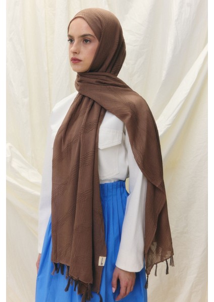 Lilyum Sıcak Kahve Saçak Püsküllü Pamuklu Şal