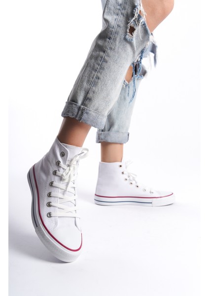 Beyaz Kadın Uzun Keten Spor Ayakkabı Günlük Sneakers Cnv6