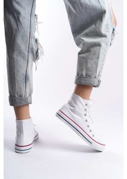 Beyaz Kadın Uzun Keten Spor Ayakkabı Günlük Sneakers Cnv6 fırsatları