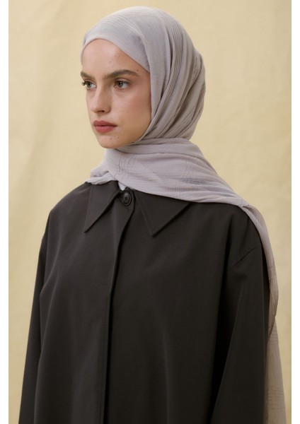 Lilyum Taş Gri Saçak Püsküllü Pamuklu Şal