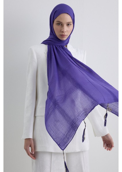 Brıce Mor Uzun Saçak Püsküllü Pamuklu Şal