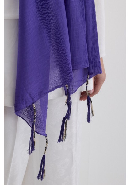 Brıce Mor Uzun Saçak Püsküllü Pamuklu Şal