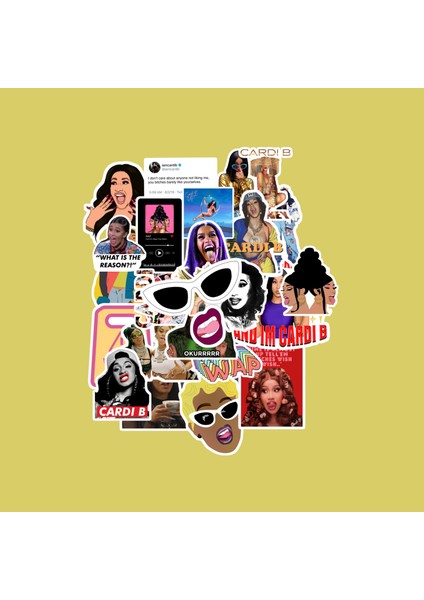 Cardi B Sticker Paketi -Bullet Journal - Ajanda - Planner - Defter - Laptop Etiket Çıkartma Çok Renkli 10 x 15 Paket Boyutu 3 x 5 cm Stickerlar Paket Içeriği 25 Adet Dadi Ramba Sticker