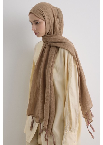 Drew Bej Bohem Uzun Saçaklı Pamuklu Şal