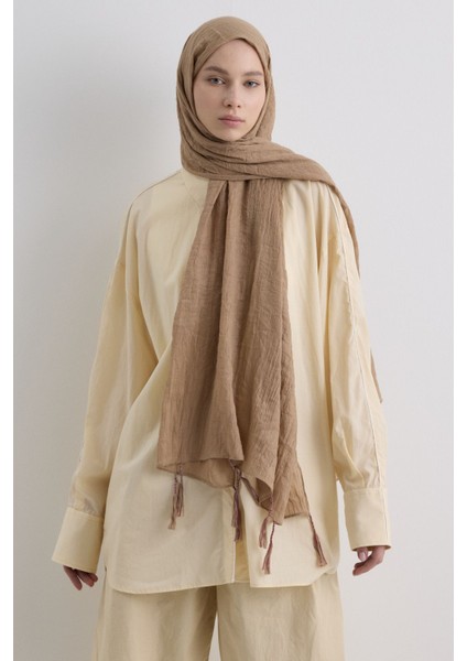 Drew Bej Bohem Uzun Saçaklı Pamuklu Şal