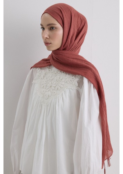 Drew Kiremit Bohem Uzun Saçaklı Pamuklu Şal