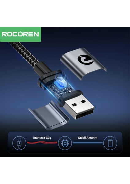 Usb-A To Type-C 90° 3A Hızlı Şarj ve Data Kablosu 3 Metre