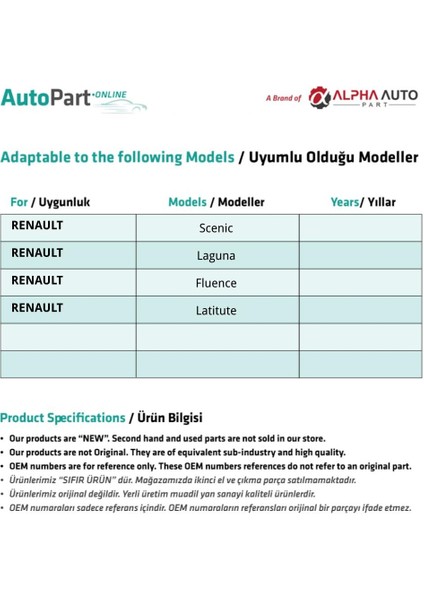 Renault Scenic, Laguna, Fluence, Latitute Için Cam Açma Düğme Kapağı-Geniş Ayaklı