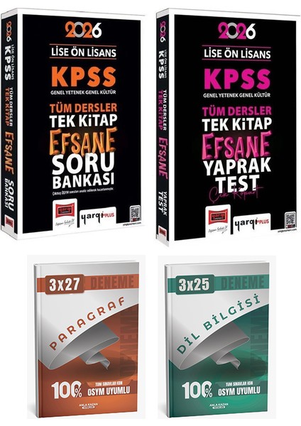 Yargı + Anla Kazan 2026 Kpss Lise Ön Lisans Efsane Soru Bankası + Yaprak Test ve Deneme 4 Lü Set modelleri