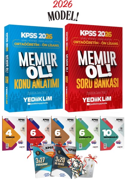 2026 Önlisans-Ortaöğretim Kpss Yediiklim Memur Ol Tek Kitap Konu Anlatımı ve Soru Bankası Seti