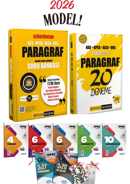 2026 Kpss Gygk Pegem Ezberbozan Paragraf Soru Bankası ve Paragraf 20 Deneme + 5 Branş Deneme Seti