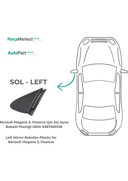 Renault Megane 3, Fluence Için Sol Ayna Bakalit Plastiği