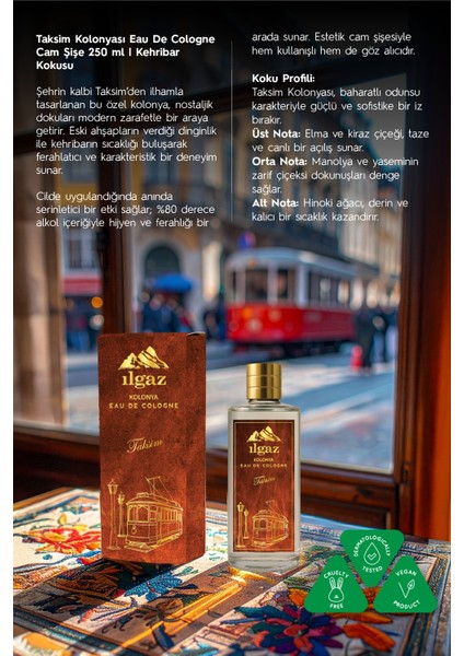 Taksim Kolonyası | Eau De Cologne Cam Şişe 250 ml | Türkiye Serisi Eski Ahşap ve Kehribar Kokusu fiyatları